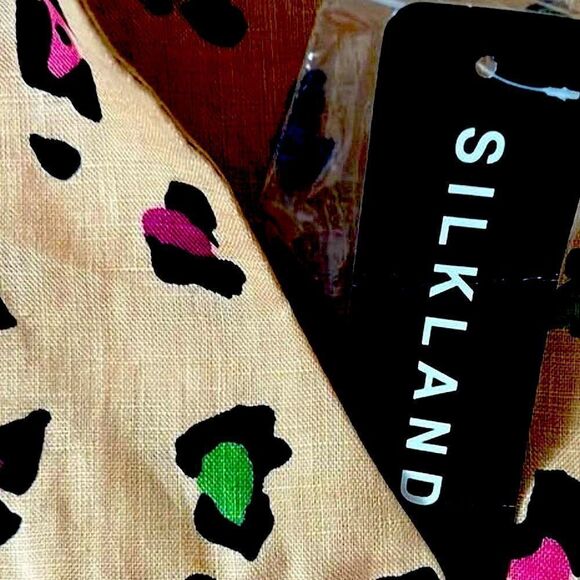 Silkland Woman Linen Button Down Blouse Multi Color Abstract Cheetah Print - Picture 6 of 6